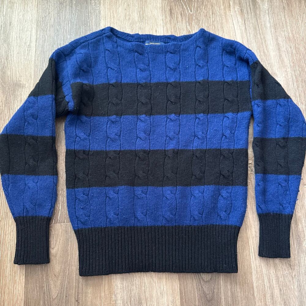 Ralph Lauren Rugby Sweater Men L Thick Striped Wool Vintage Stretch Cable Knit